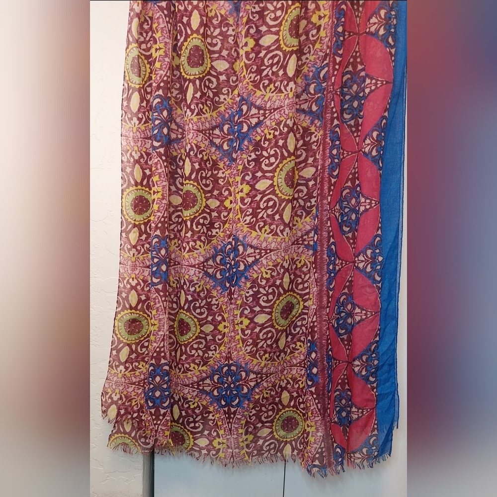 Multicolor Scarf Wrap Shawl Accessory Colorful Boho Gypsy Fringe Batik Pretty - Picture 7 of 8